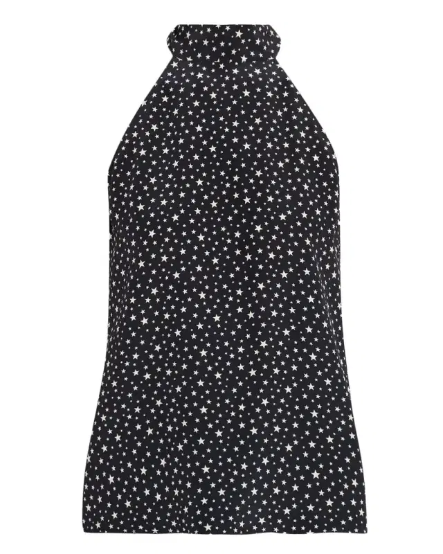 Nili Lotan Alla Star-Print Silk Halterneck Blouse