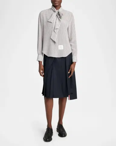 Thom Browne Striped Silk Neck-Scarf Button-Down Blouse | Thumbnail 2