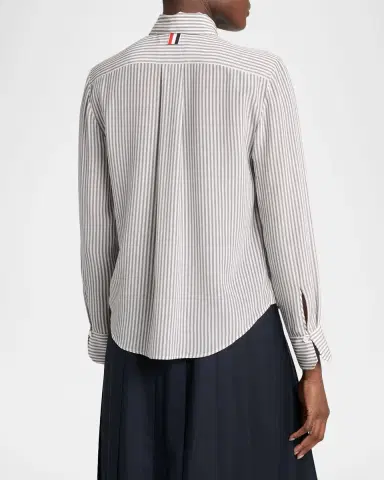 Thom Browne Striped Silk Neck-Scarf Button-Down Blouse | Thumbnail 3