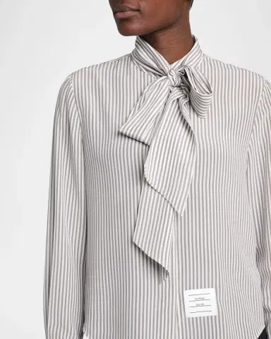 Thom Browne Striped Silk Neck-Scarf Button-Down Blouse | Thumbnail 5