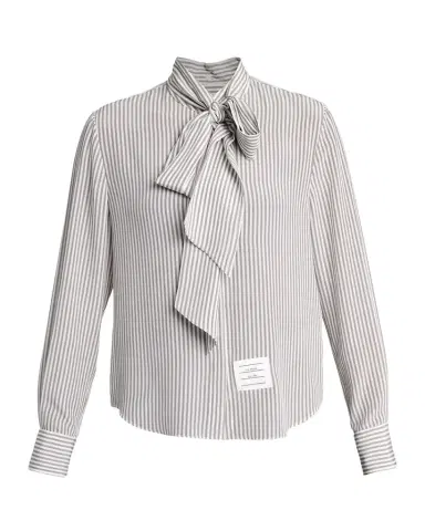 Thom Browne Striped Silk Neck-Scarf Button-Down Blouse | Thumbnail 1