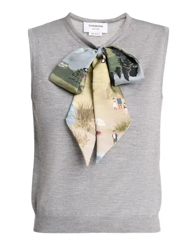 Thom Browne Sleeveless Nantucket Scenic Bow Cashmere Knit Top