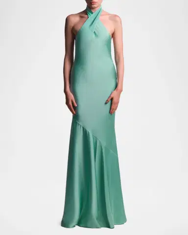 BCBGMAXAZRIA Evelyn Charmeuse Crossover Halter Gown | Thumbnail 2