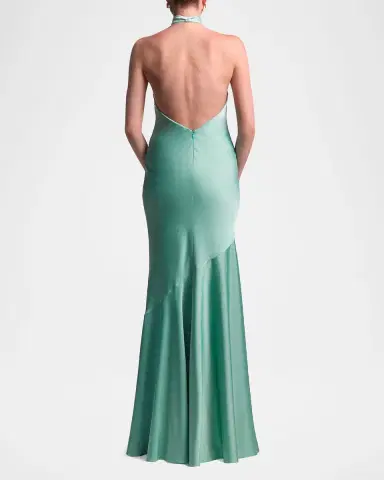 BCBGMAXAZRIA Evelyn Charmeuse Crossover Halter Gown | Thumbnail 3