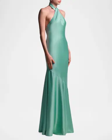 BCBGMAXAZRIA Evelyn Charmeuse Crossover Halter Gown | Thumbnail 4