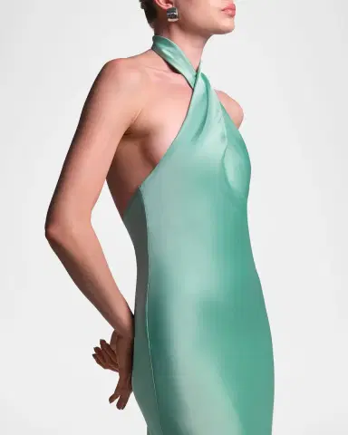 BCBGMAXAZRIA Evelyn Charmeuse Crossover Halter Gown | Thumbnail 5