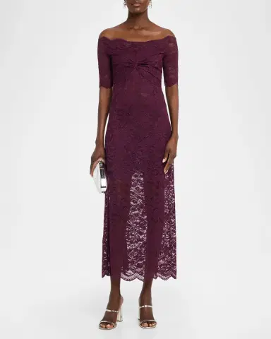 Rabanne Off-The-Shoulder Twisted Lace Midi Dress | Thumbnail 2