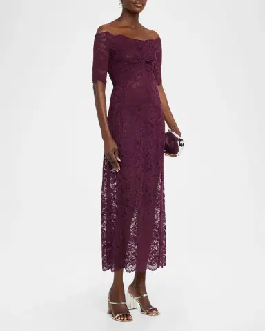 Rabanne Off-The-Shoulder Twisted Lace Midi Dress | Thumbnail 4