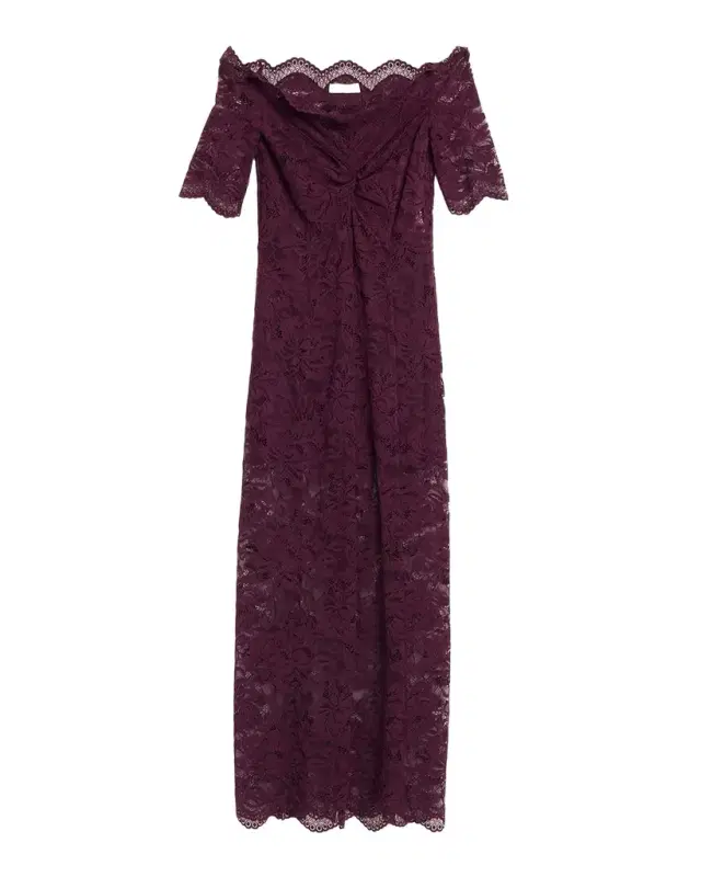 Rabanne Off-The-Shoulder Twisted Lace Midi Dress