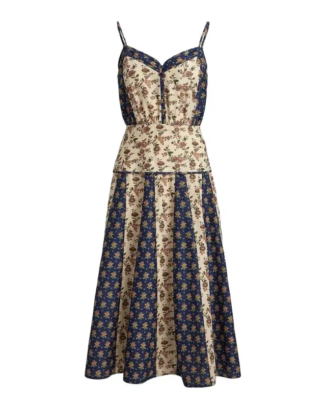Polo Ralph Lauren Floral Cotton-Silk Paneled Midi Dress