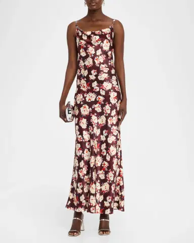 Rabanne Chain Cowl-Neck Floral Satin Maxi Slip Dress | Thumbnail 2