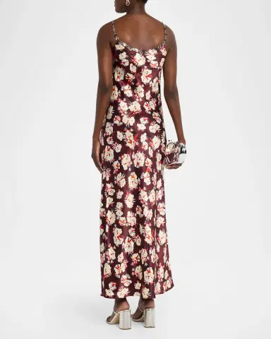 Rabanne Chain Cowl-Neck Floral Satin Maxi Slip Dress | Thumbnail 3