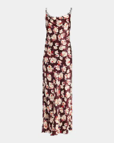 Rabanne Chain Cowl-Neck Floral Satin Maxi Slip Dress | Thumbnail 5