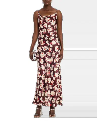 Rabanne Chain Cowl-Neck Floral Satin Maxi Slip Dress | Thumbnail 6