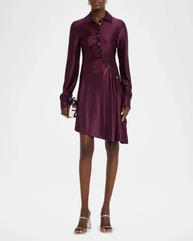 Rabanne Asymmetric Gathered Button Long-Sleeve Shirtdress | Thumbnail 2