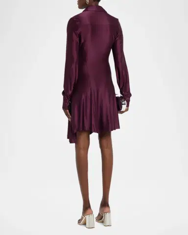 Rabanne Asymmetric Gathered Button Long-Sleeve Shirtdress | Thumbnail 3