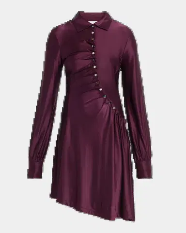 Rabanne Asymmetric Gathered Button Long-Sleeve Shirtdress | Thumbnail 5
