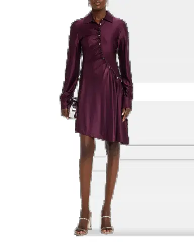 Rabanne Asymmetric Gathered Button Long-Sleeve Shirtdress | Thumbnail 6