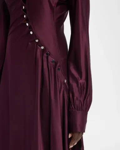 Rabanne Asymmetric Gathered Button Long-Sleeve Shirtdress | Thumbnail 8