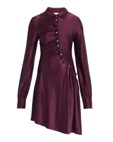 Rabanne Asymmetric Gathered Button Long-Sleeve Shirtdress | Thumbnail 1