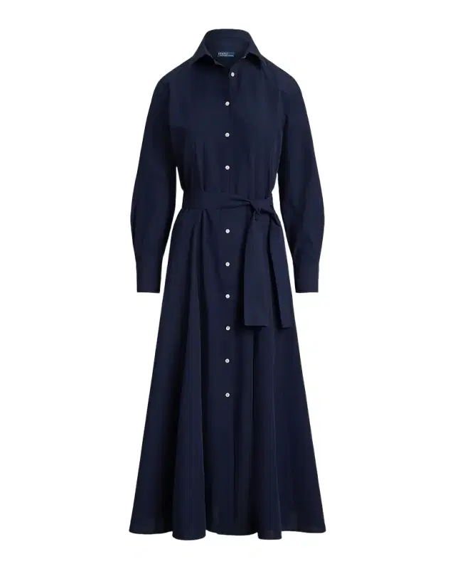 Polo Ralph Lauren Pleated Cotton Canvas Midi Shirtdress