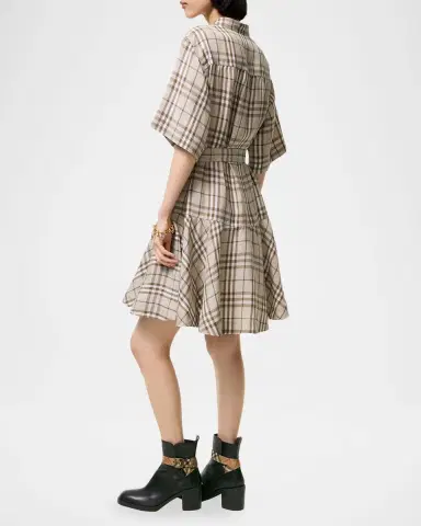 Burberry Short-Sleeve Check Linen-Blend Belted Mini Shirtdress | Thumbnail 3 Burberry Short-Sleeve Check Linen-Blend Belted Mini Shirtdress | Thumbnail 3