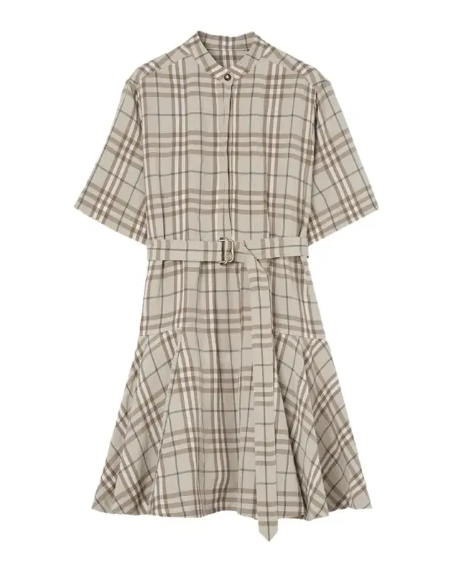 Burberry Short-Sleeve Check Linen-Blend Belted Mini Shirtdress