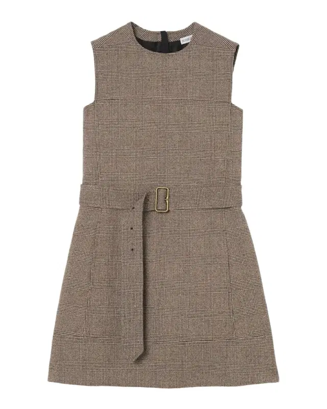 Burberry Alix Sleeveless Prince of Wales Check Belted Mini Dress