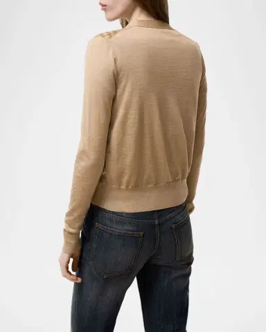 Burberry Check Silk Paneled Crewneck Cardigan | Thumbnail 2