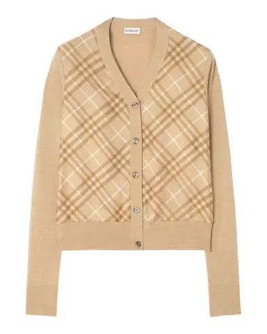 Burberry Check Silk Paneled Crewneck Cardigan | Thumbnail 1