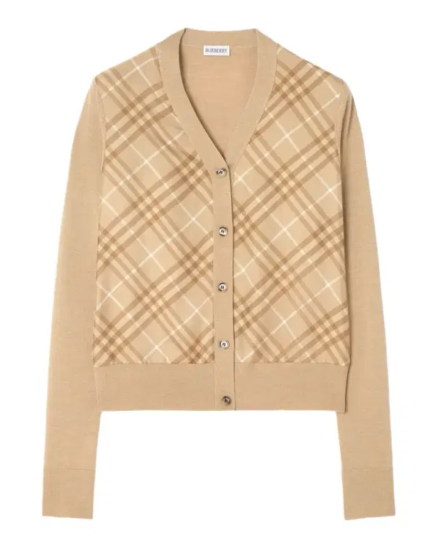 Burberry Check Silk Paneled Crewneck Cardigan