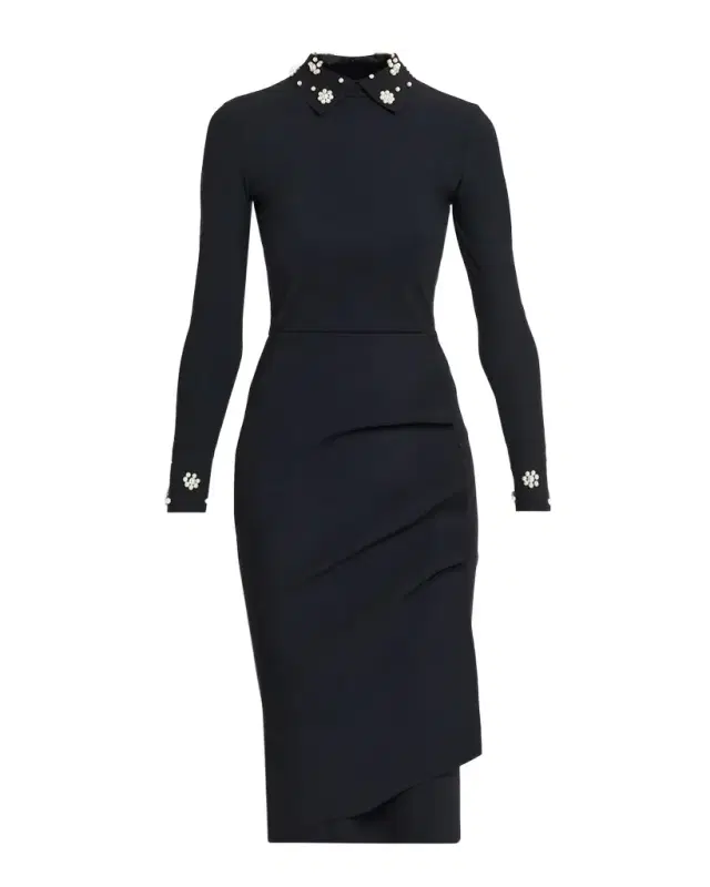 Chiara Boni La Petite Robe Ferflo Embellished Long-Sleeve Gathered Midi Dress