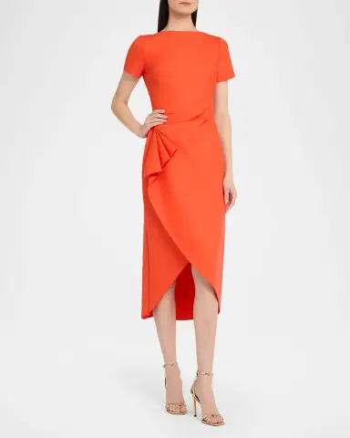 Oscar de la Renta Short-Sleeve Draped Midi Dress | Thumbnail 4 Oscar de la Renta Short-Sleeve Draped Midi Dress | Thumbnail 4