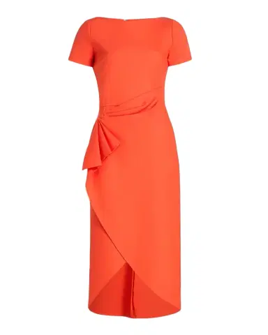 Oscar de la Renta Short-Sleeve Draped Midi Dress | Thumbnail 1 Oscar de la Renta Short-Sleeve Draped Midi Dress | Thumbnail 1