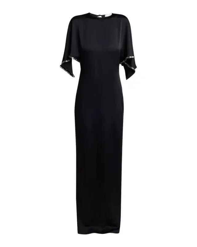 Stella McCartney Embellished Flutter-Sleeve Satin Column Gown