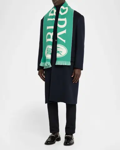Burberry Men's Knight Stamp Wool Fringe Scarf | Thumbnail 2