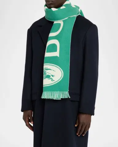 Burberry Men's Knight Stamp Wool Fringe Scarf | Thumbnail 3