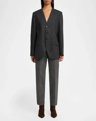 Jil Sander V-Neck Brushed Wool Single-Breasted Jacket | Thumbnail 2 Jil Sander V-Neck Brushed Wool Single-Breasted Jacket | Thumbnail 2