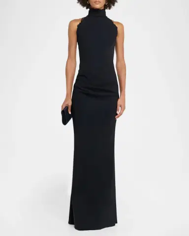 Chiara Boni La Petite Robe Aquari Lace-Trim Halter Column Gown | Thumbnail 2 Chiara Boni La Petite Robe Aquari Lace-Trim Halter Column Gown | Thumbnail 2