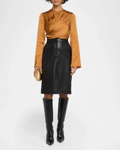 Isabel Marant Neame Draped Satin Flare-Sleeve Top | Thumbnail 2