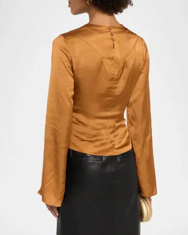 Isabel Marant Neame Draped Satin Flare-Sleeve Top | Thumbnail 3
