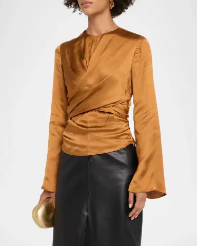 Isabel Marant Neame Draped Satin Flare-Sleeve Top | Thumbnail 4