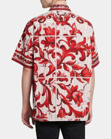 Dolce & Gabbana Men's Majolica-Print Short-Sleeve Shirt | Thumbnail 3 Dolce & Gabbana Men's Majolica-Print Short-Sleeve Shirt | Thumbnail 3