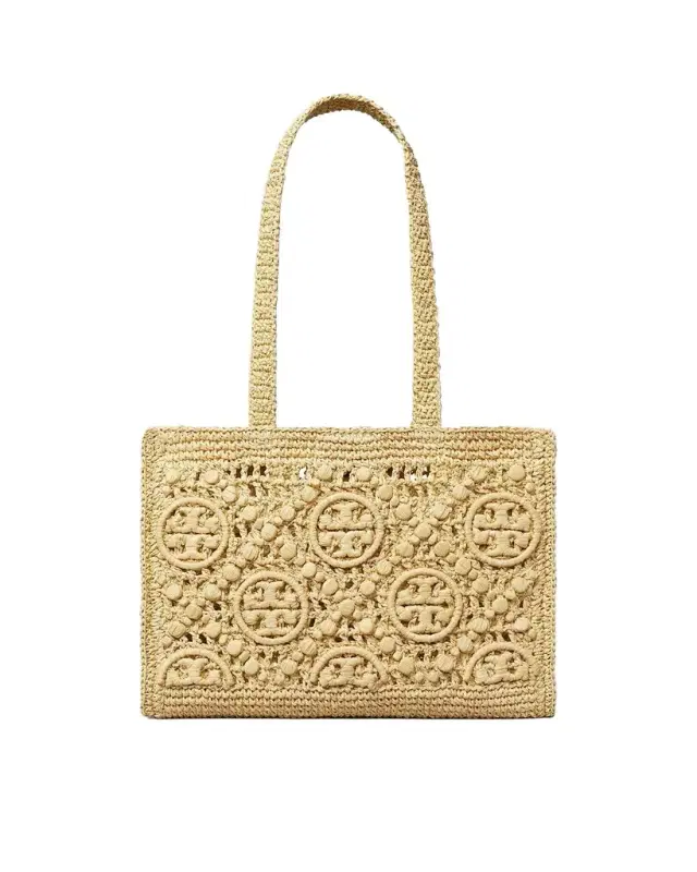 Tory Burch Small T Monogram Crocheted Tote Bag