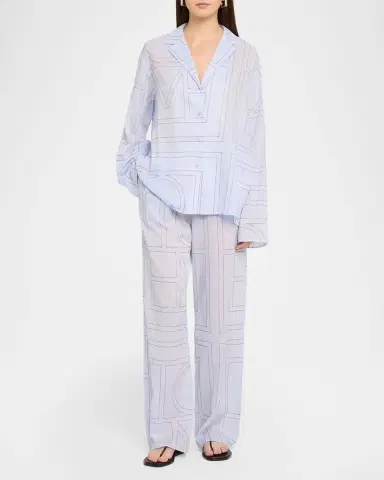 TOTEME Monogram Cotton-Blend Straight-Leg Pajama Pants | Thumbnail 2 TOTEME Monogram Cotton-Blend Straight-Leg Pajama Pants | Thumbnail 2
