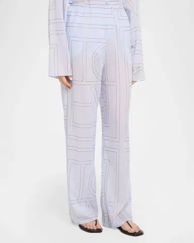 TOTEME Monogram Cotton-Blend Straight-Leg Pajama Pants | Thumbnail 4 TOTEME Monogram Cotton-Blend Straight-Leg Pajama Pants | Thumbnail 4