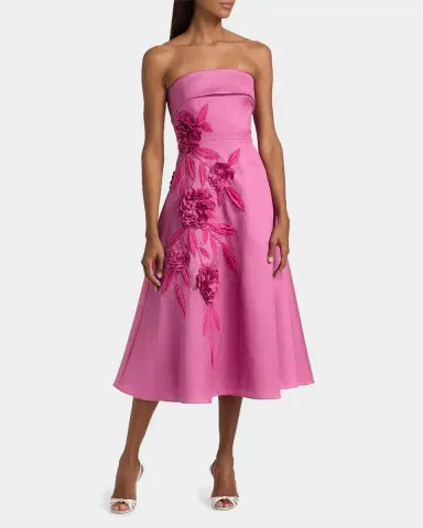 BADGLEY MISCHKA Floral Appliqué Strapless Midi Dress | Thumbnail 4