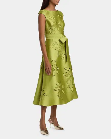 BADGLEY MISCHKA Laser-Cut Floral-Embroidered Tie-Waist Midi Dress | Thumbnail 4 BADGLEY MISCHKA Laser-Cut Floral-Embroidered Tie-Waist Midi Dress | Thumbnail 4