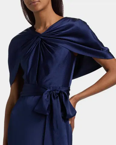 Badgley Mischka Hammered Satin Cape Sleeve Gown | Thumbnail 5 Badgley Mischka Hammered Satin Cape Sleeve Gown | Thumbnail 5