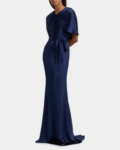 Badgley Mischka Hammered Satin Cape Sleeve Gown | Thumbnail 7 Badgley Mischka Hammered Satin Cape Sleeve Gown | Thumbnail 7